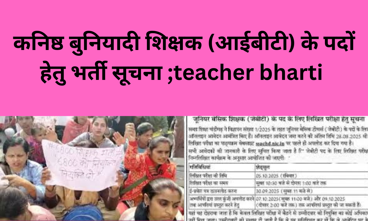कनिष्ठ बुनियादी शिक्षक (आईबीटी) के पदों हेतु भर्ती सूचना ;teacher bharti